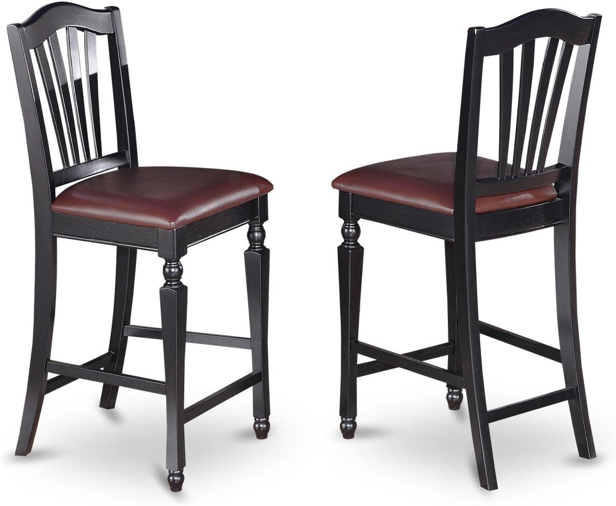 East West Furniture YACH5-BLK-LC 5 Piece Counter Height Pub Set Includes a Rectangle Dining Room Table and 4 Faux Leather Upholstered Kitchen Chairs, 30x48 Inch, Black & Cherry