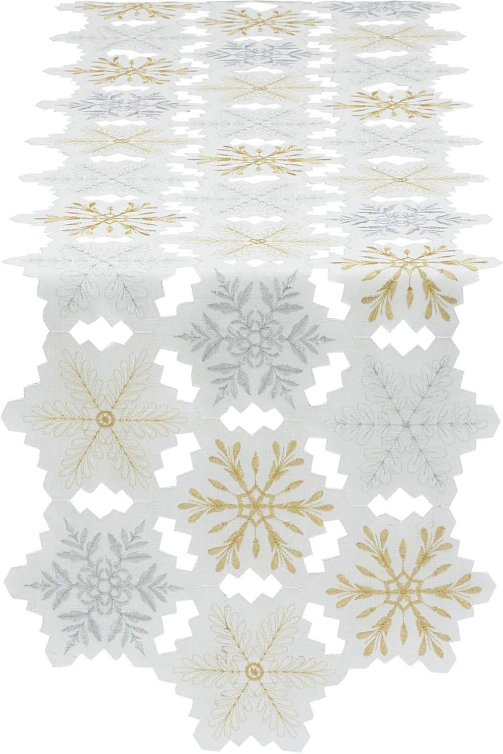 Embroidered Snowflakes Table Runner