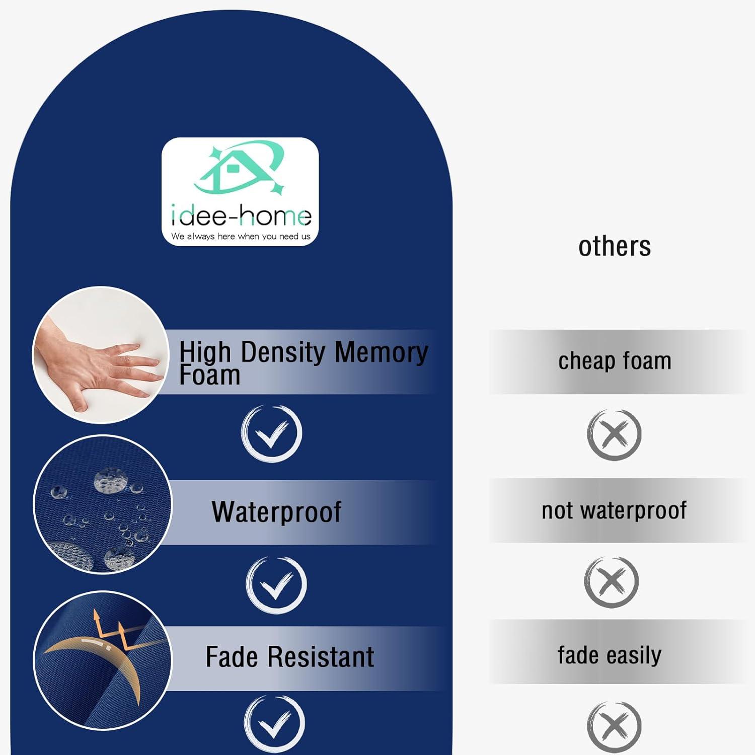 idee-home Outdoor Chair Cushions Set of 2, Waterproof Outdoor Seat Cushions for Patio Furniture, Outside Replacement Chair Pad with Ties for Lawn Deck Porch, 19 x 19 Navy Blue