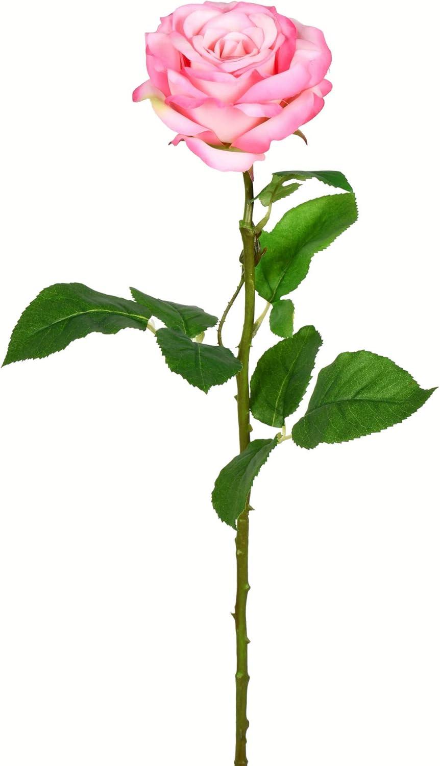 Elegant Pale Pink Artificial Rose Stem 26" with Green Foliage, 6-Pack