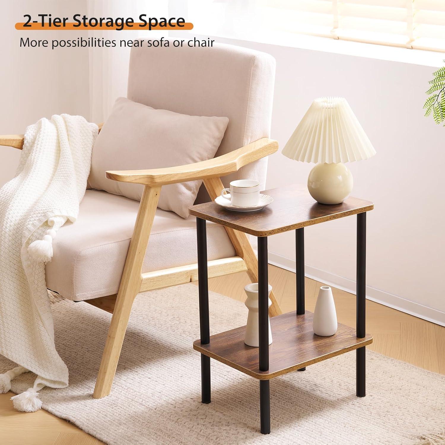 End Table, Set of 2, Side Table, Nightstand, 2-Tier Storage Shelf, Sofa Table for Small Space, Living Room, Bed Room TB01BB035