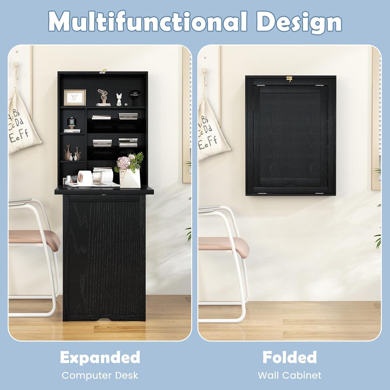 Resenkos Wall Mounted Fold-Out Convertible Floating Desk Space Saver-White