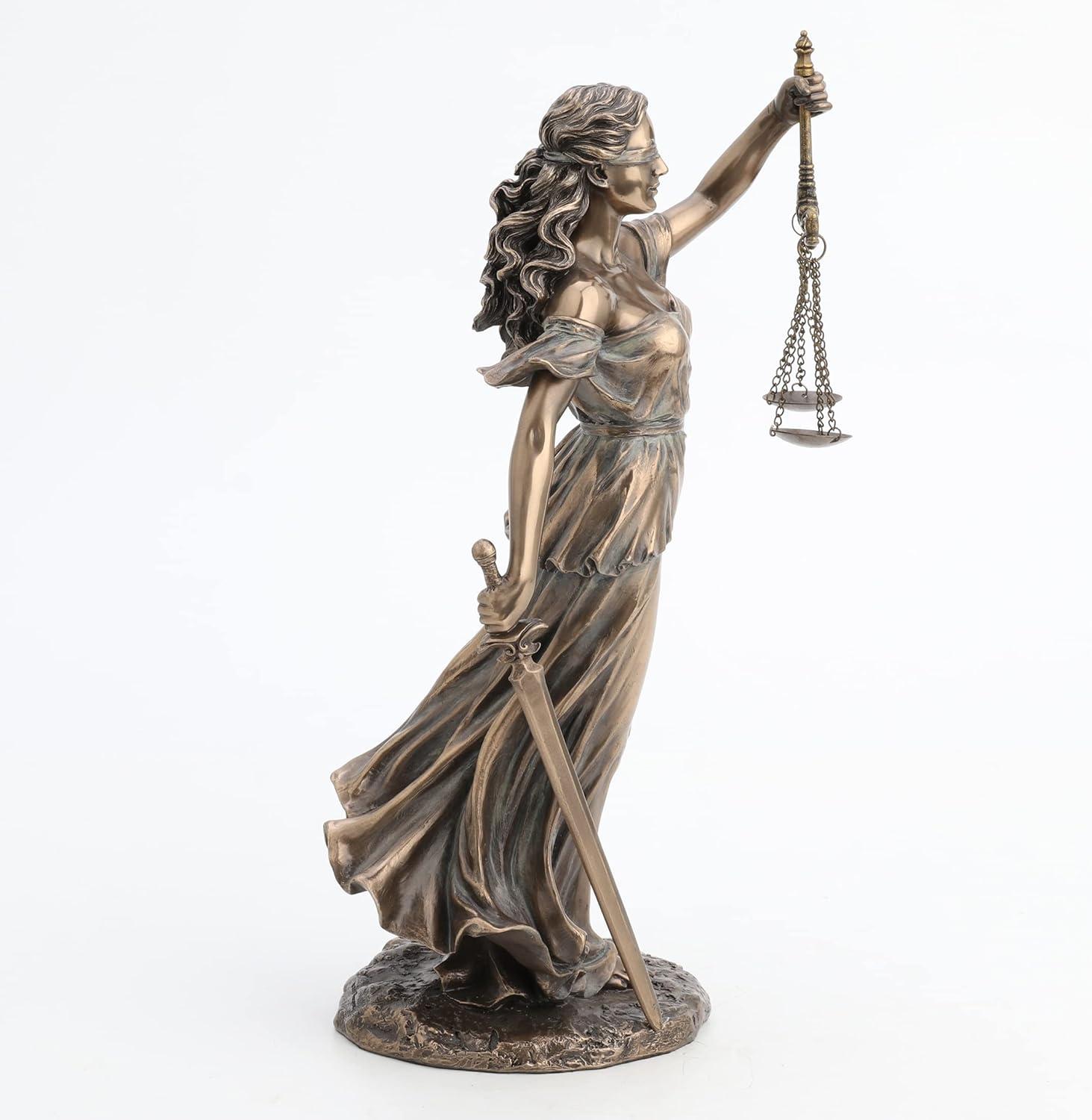 Bronze Finish Lady Justice Statue with Sword and Scales, 7 Inches