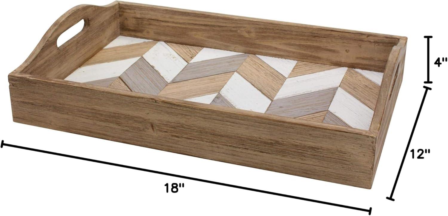 18" x 12" Country Rustic Wooden Chevron Serving Tray Brown - Stonebriar Collection:Cutout Handles