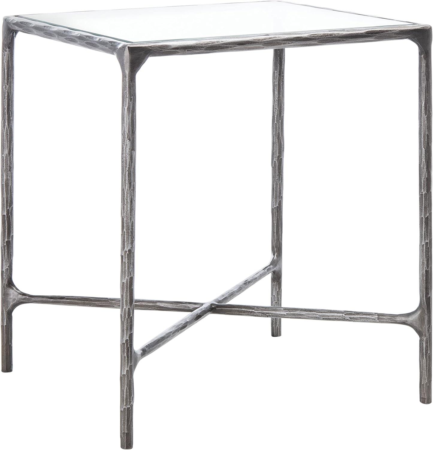 Elegant Jessa 18" Silver Metal and Tempered Glass Square End Table