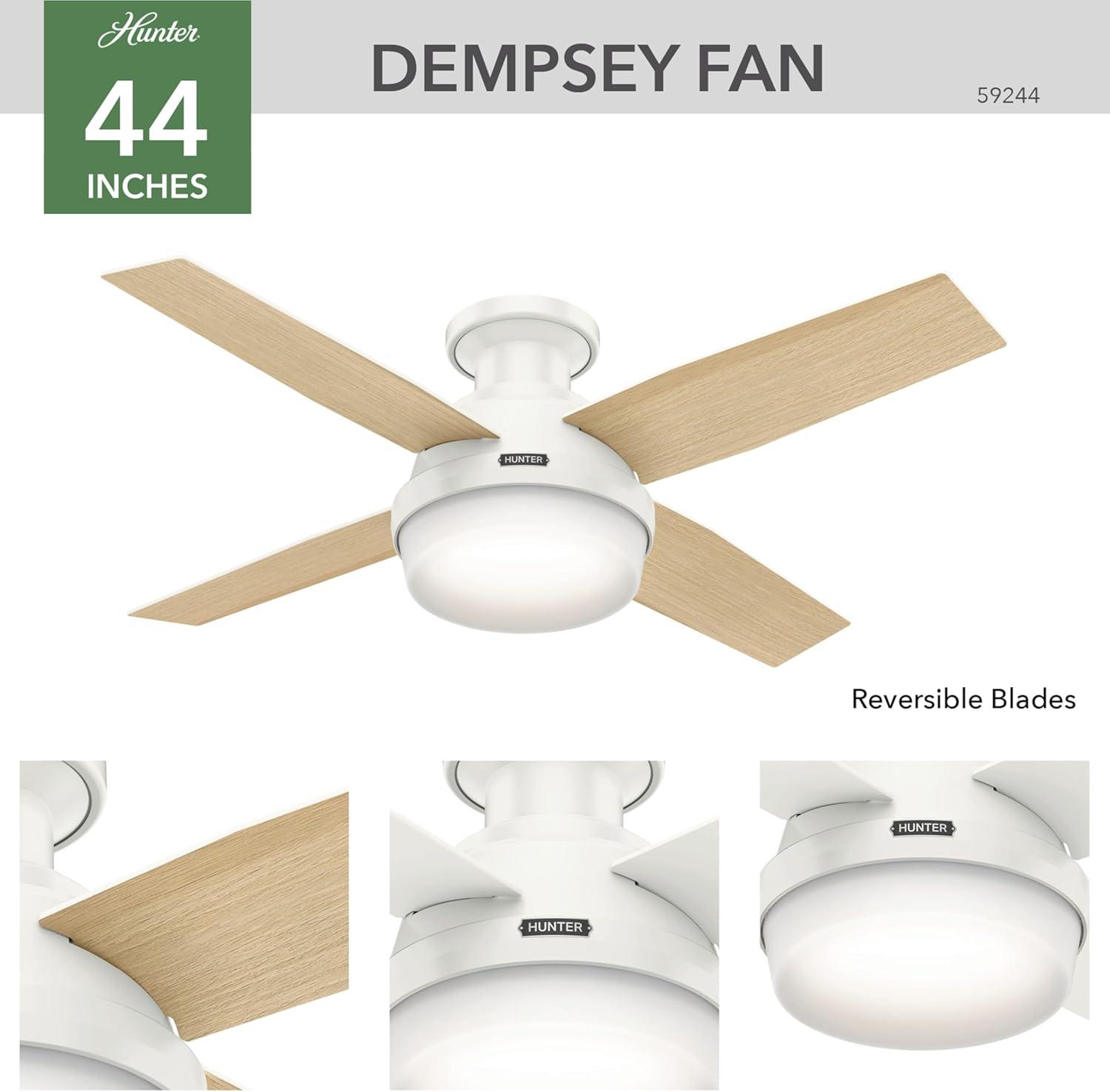 Dempsey Low Profile 44" 4 - Blade Indoor Flush Mount Small Room Ceiling Fan with Lights and Remote