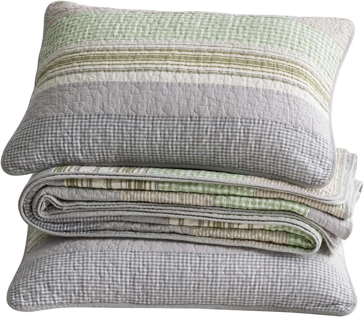 Chezmoi Collection Rene Lightweight Boho Chic Striped Cotton Quilt Set