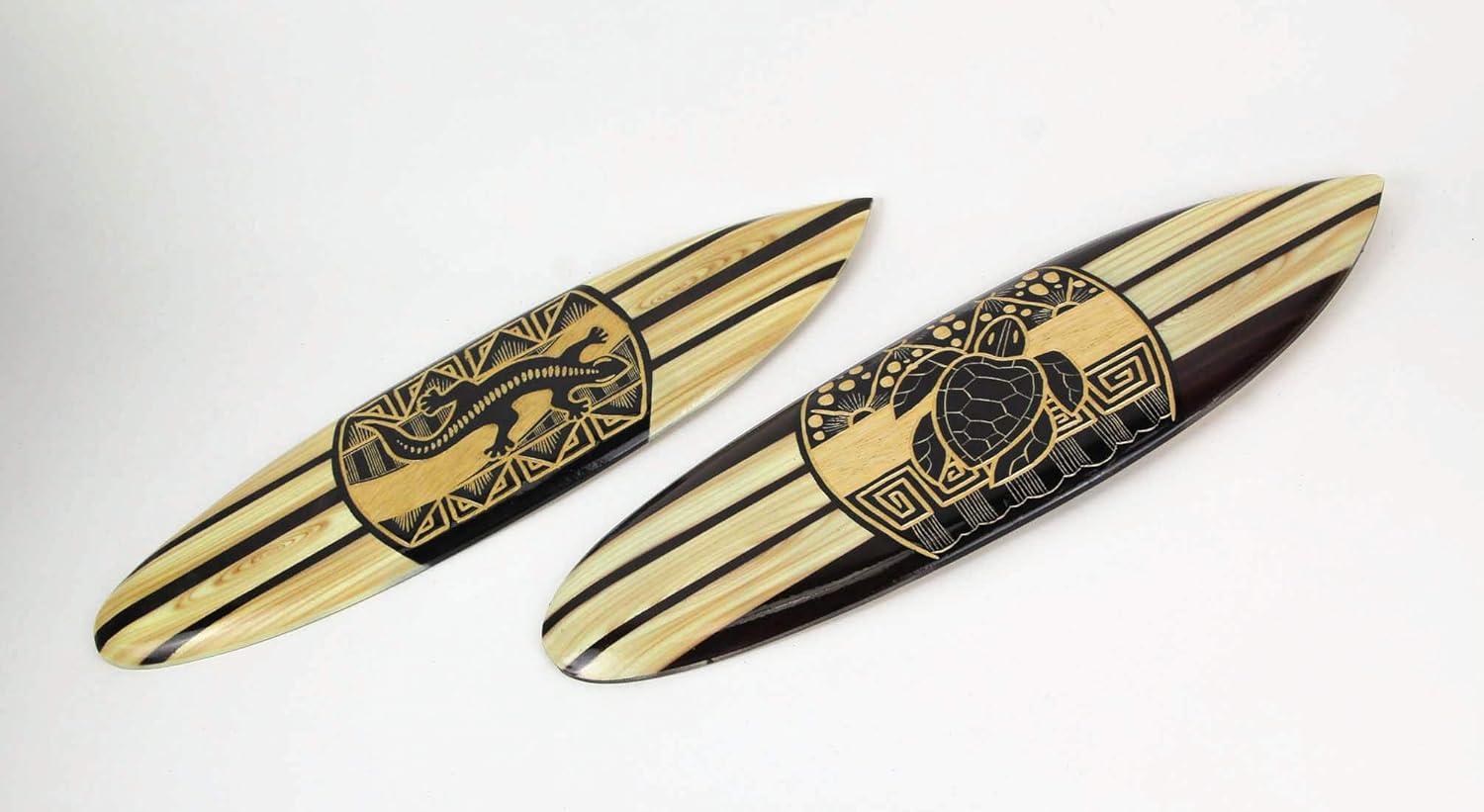 Chesapeake Bay Ltd Carved Wood Surfboards Tiki Lizard Turtle Wall Hanging Art (Set Of 2)
