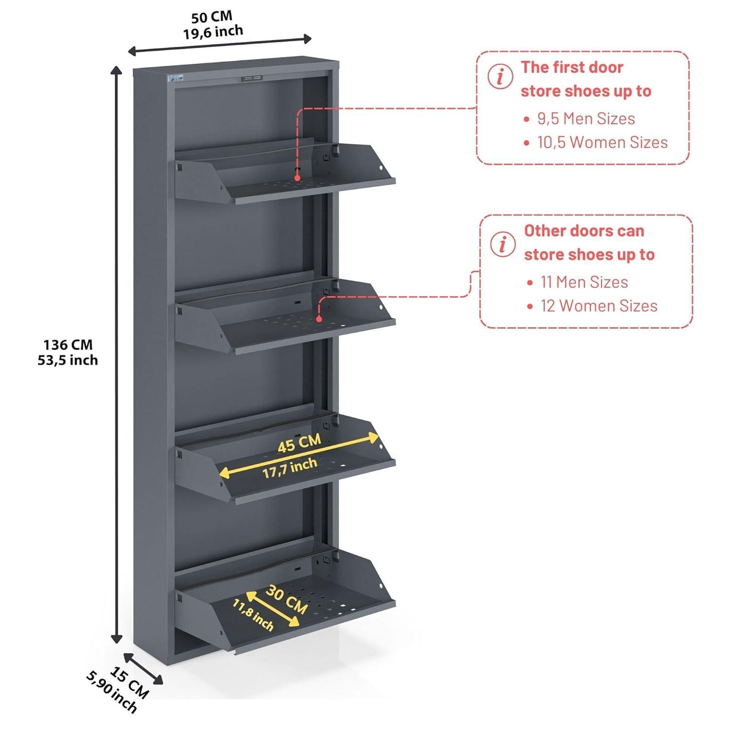 CEHA USA Antibacterial 4 Tier metal shoe cabinet side holes