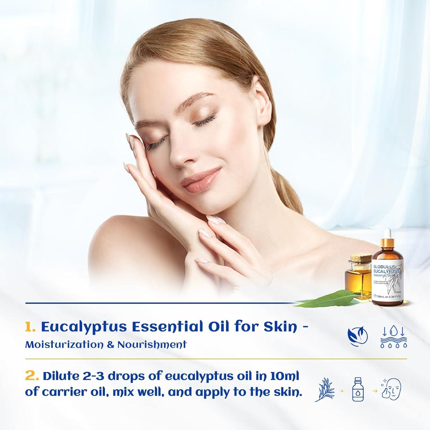 HIQILI Eucalyptus Essential Oil, Pure Undiluted Oil for Diffuser, Skin, Candles Soap Making-100mL