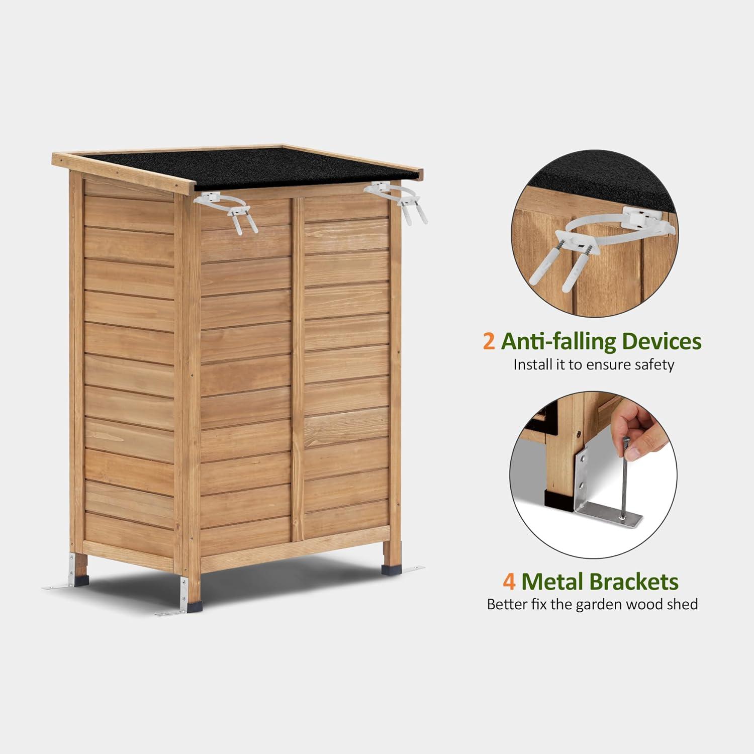 24.6 in. W x 18 in. D Outdoor Wood Storage Cabinet，Garden Wooden Tool Shed with Double Doors