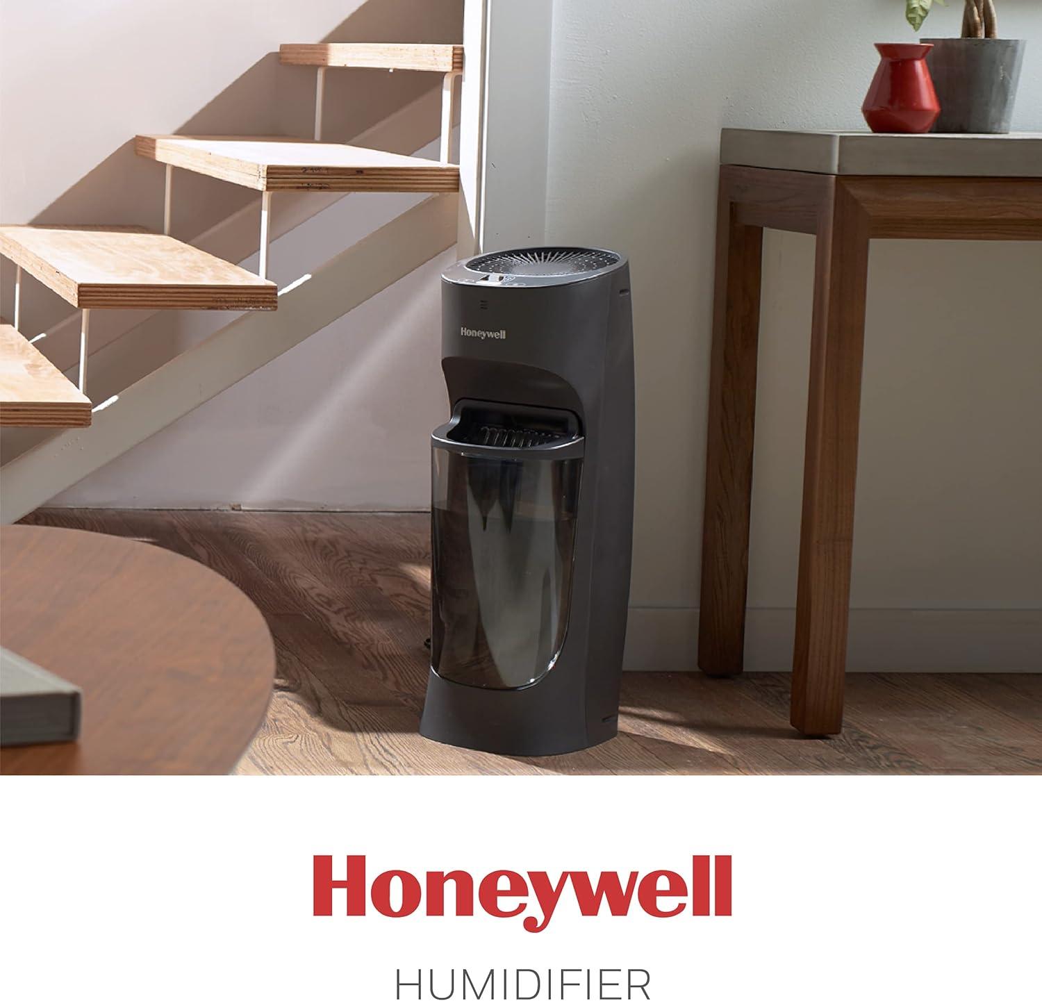 Honeywell Removable Top Fill Tower Humidifier: Cool Mist, 3 Settings, Adjustable Humidity, Portable, Black, ETL Listed