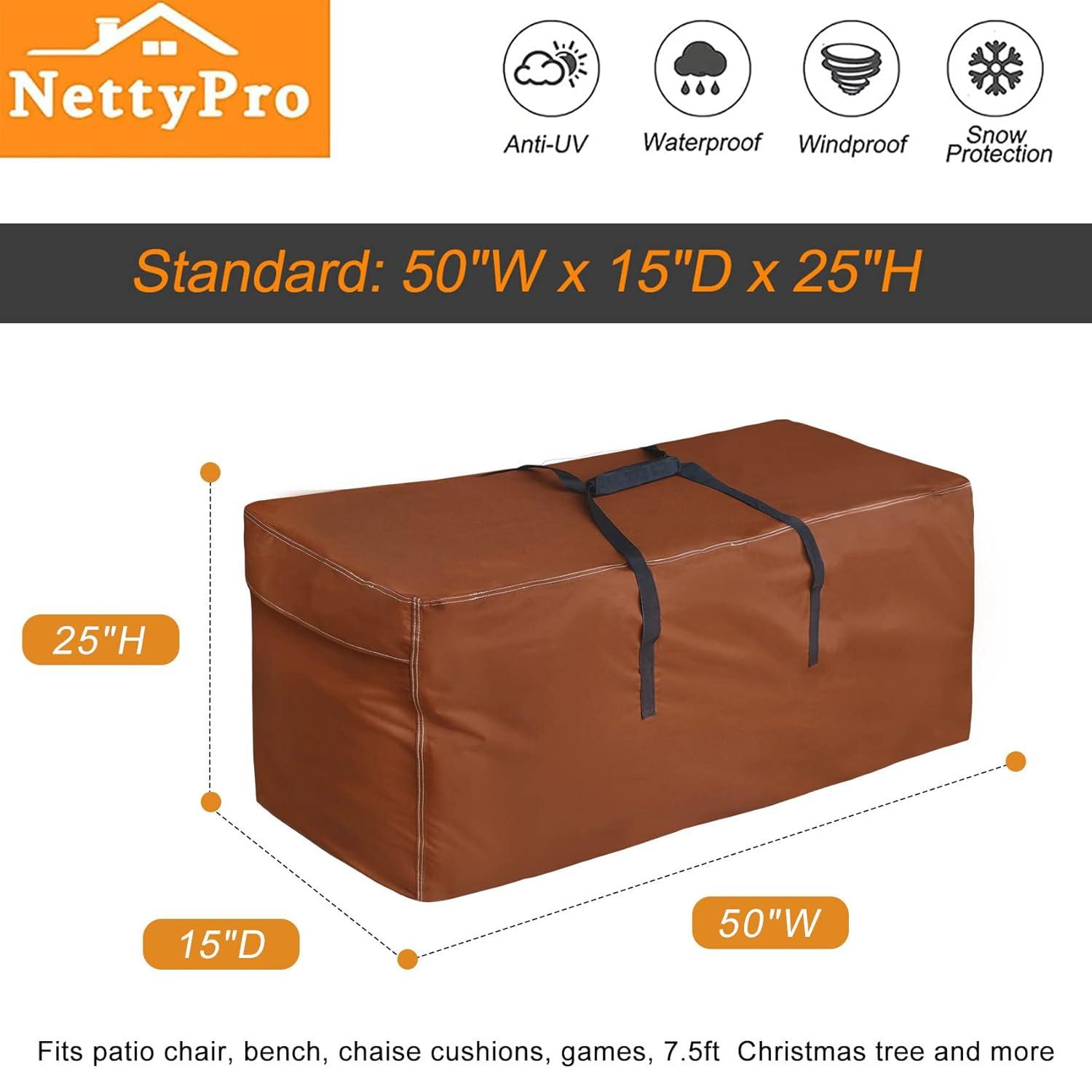 Outdoor Patio Cushion Storage Bags Water-Resistant Large Storage Bag with Zipper and Handle for Patio Furniture Cushion Christmas Tree 7.5 Ft, 50 x 15 x 25 Inch, Brown