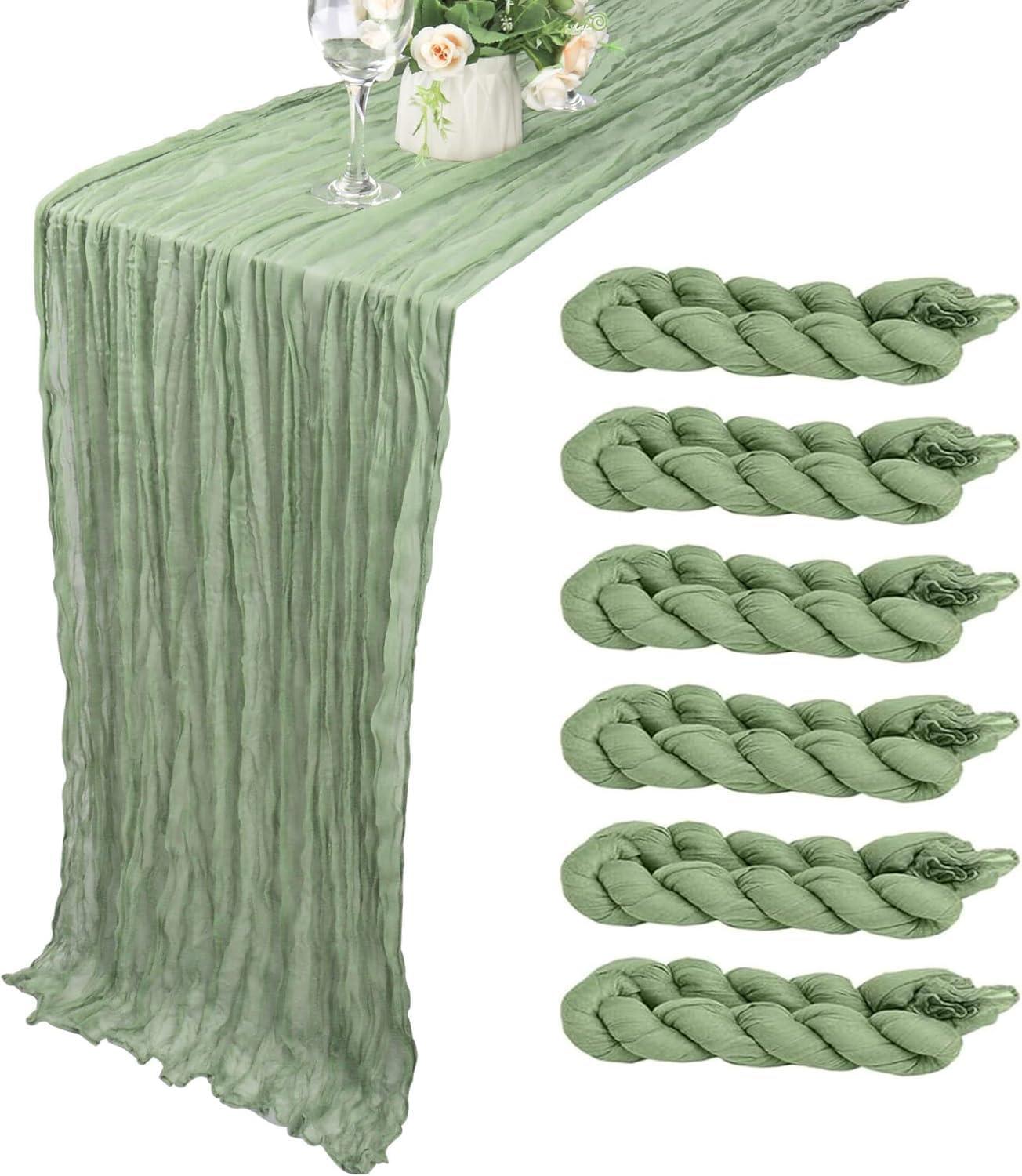 Mint Green Cheesecloth Table Runner 6 Pack 35" Boho Gauze Runner 120 inches Long Tablecloth Runner Rustic Sheer Fabric Bulk for Baby Shower Wedding Bridal Birthday Party Table Decorations