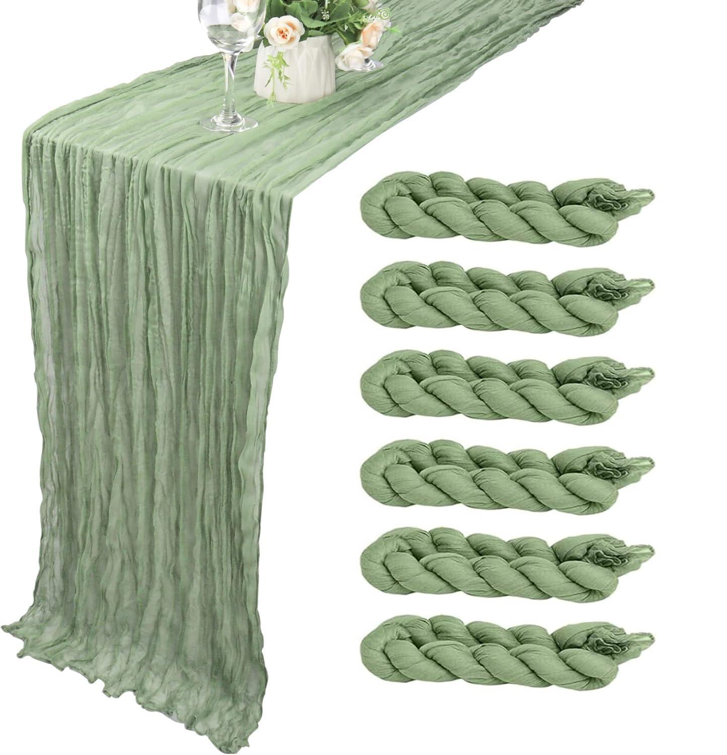 Mint Green Cheesecloth Table Runner 6 Pack 35" Boho Gauze Runner 120 inches Long Tablecloth Runner Rustic Sheer Fabric Bulk for Baby Shower Wedding Bridal Birthday Party Table Decorations