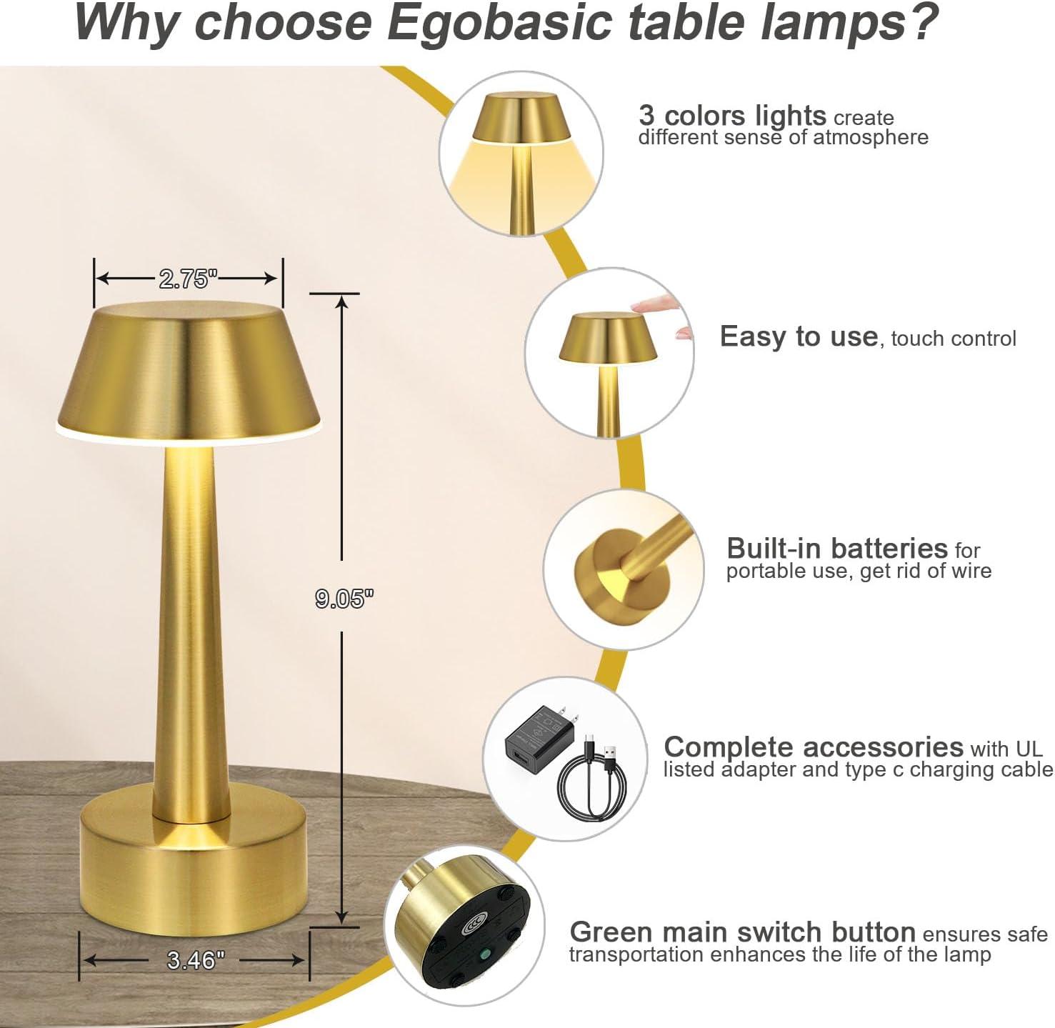 Gold Cordless LED Table Lamp with Touch Control