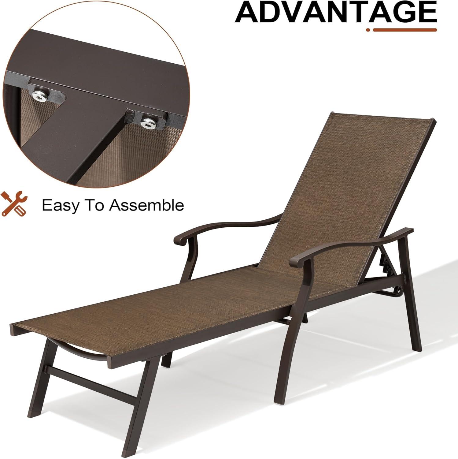 Outdoor Aluminum Adjustable Chaise Lounge Chair with Arms - Brown - Crestlive Products: Patio Furniture, Weather-Resistant