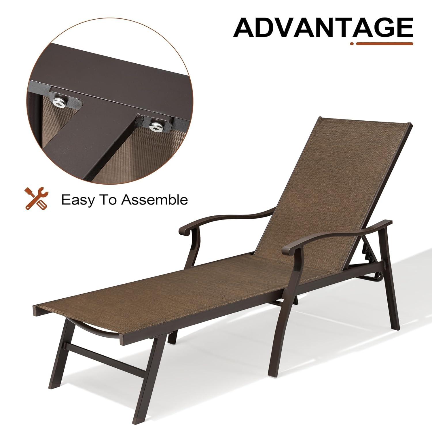 Outdoor Aluminum Adjustable Chaise Lounge Chair with Arms - Brown - Crestlive Products: Patio Furniture, Weather-Resistant
