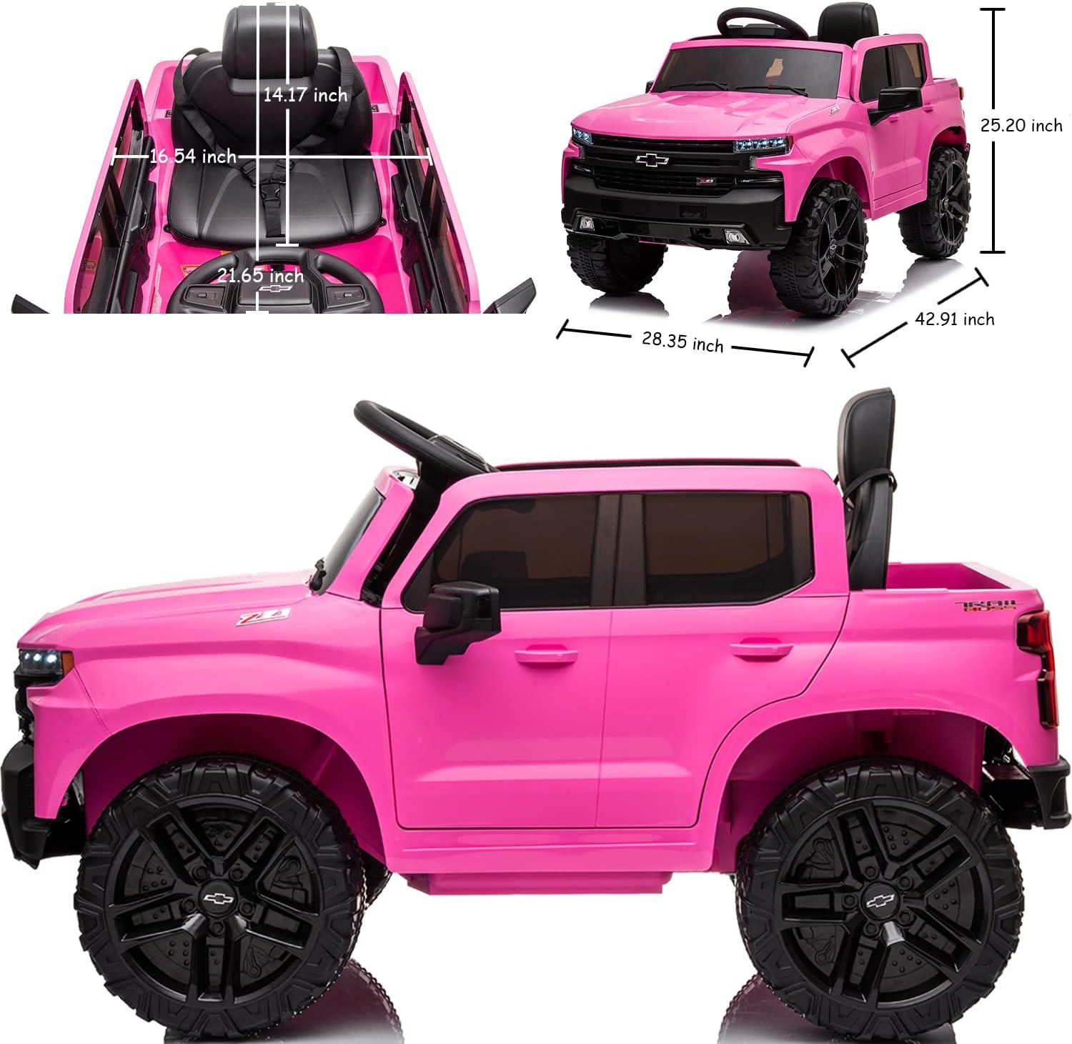 Kids Ride on Vehicle with Remote Control for 3-8 Years Toys,12V Licensed Chevrolet Silverado GMC Powered Wheels Electric Car, MP3 Music,FM Radio, Spring Suspension, LED Light,Pink