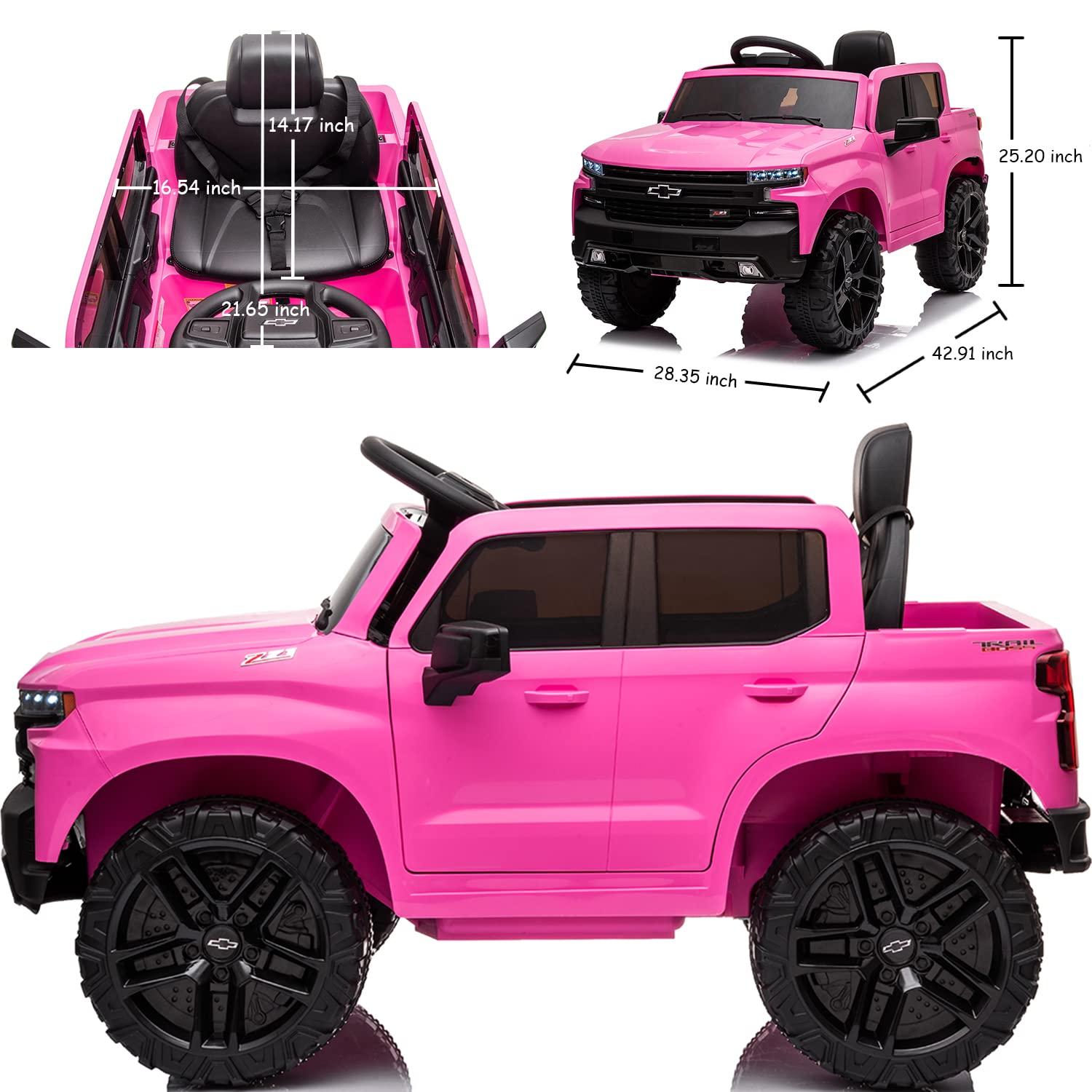 Jojoka 12V Licensed Chevrolet Silverado GMC Ride on Truck Car for Kids Battery Powered Electric Toys Vehicles with Remote Control, LED Light, Bluetooth, Spring Suspension, for 3-8 Years Old, Pink