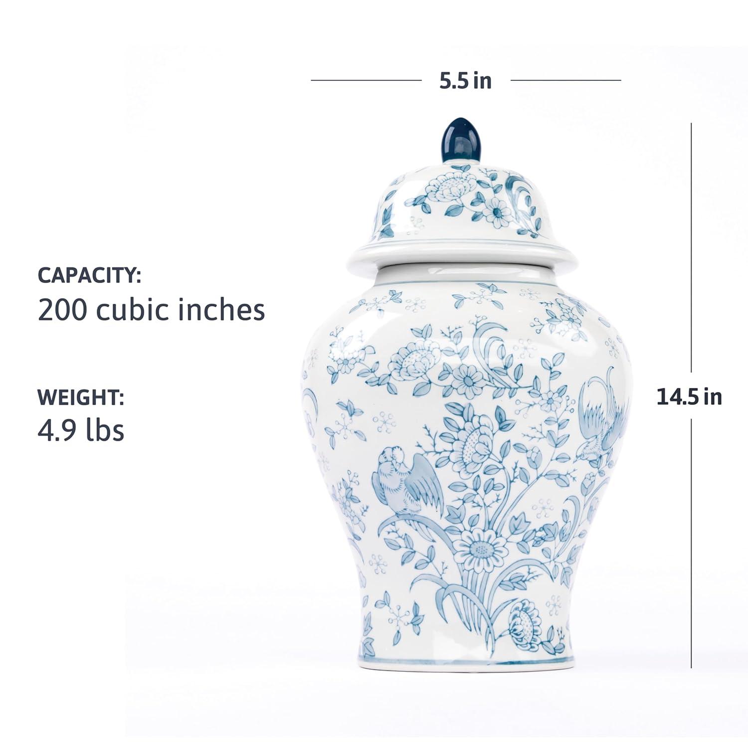 OneWorld Memorials Ceramic Cremation Urn for Adult Human - Large Memorial - Holds Up to 200 Cubic Inches of Ashes - Blue Bird Ceramic Funeral Urns