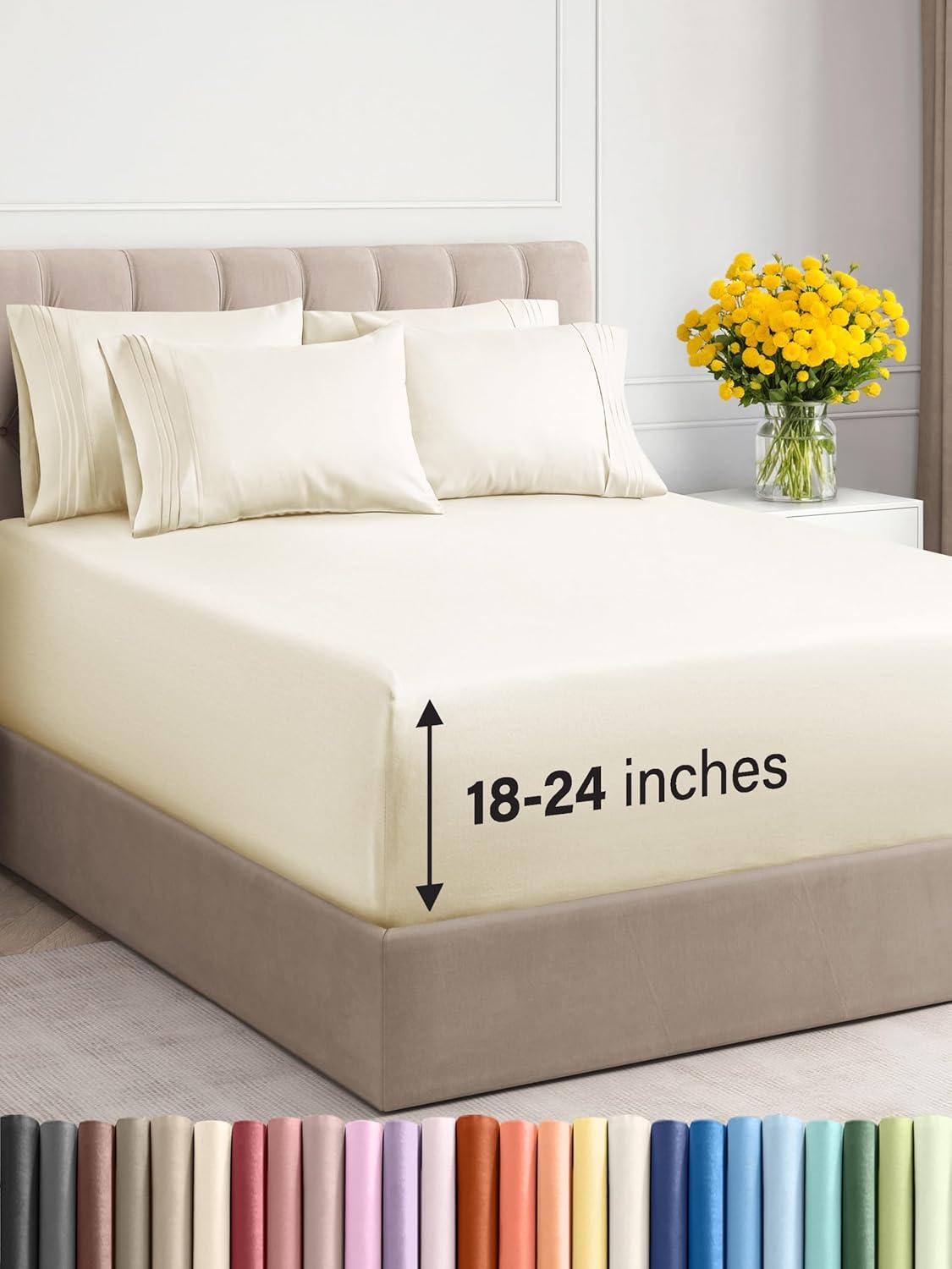 CGK Linens 6 Piece Extra Deep Pocket Ultra Soft & Cooling Sheet Set