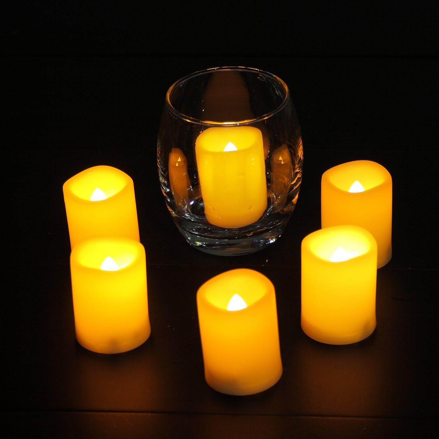 White Flameless LED Votive Candles with Timer, Set of 6