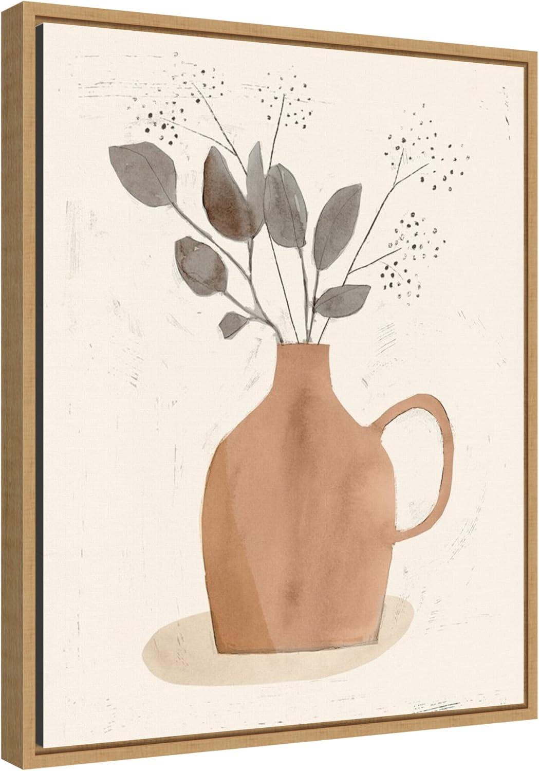 16" x 20" La Planta II Floral Vase by Victoria Barnes Framed Canvas Wall Art - Amanti Art: Botanical Lithograph, Modern Decor