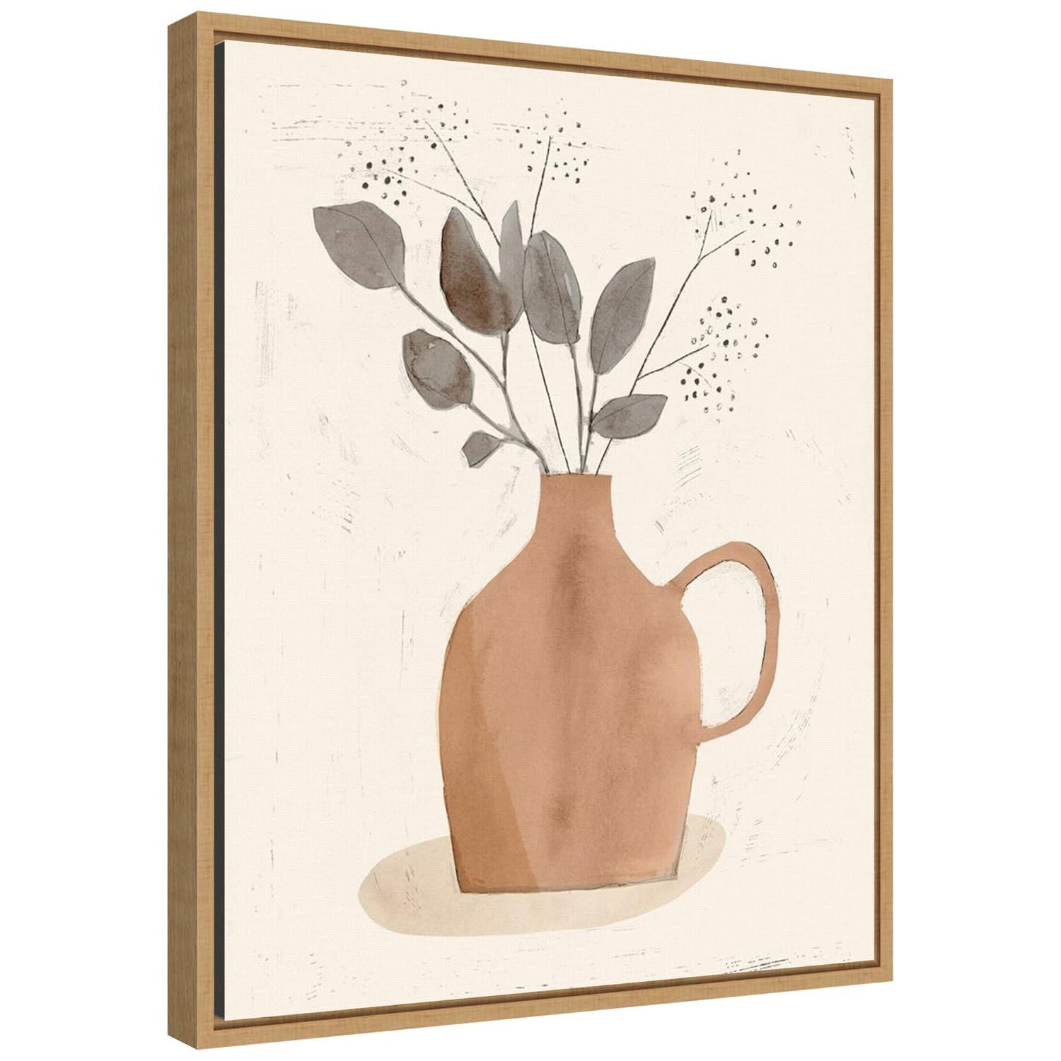 16" x 20" La Planta II Floral Vase by Victoria Barnes Framed Canvas Wall Art - Amanti Art: Botanical Lithograph, Modern Decor
