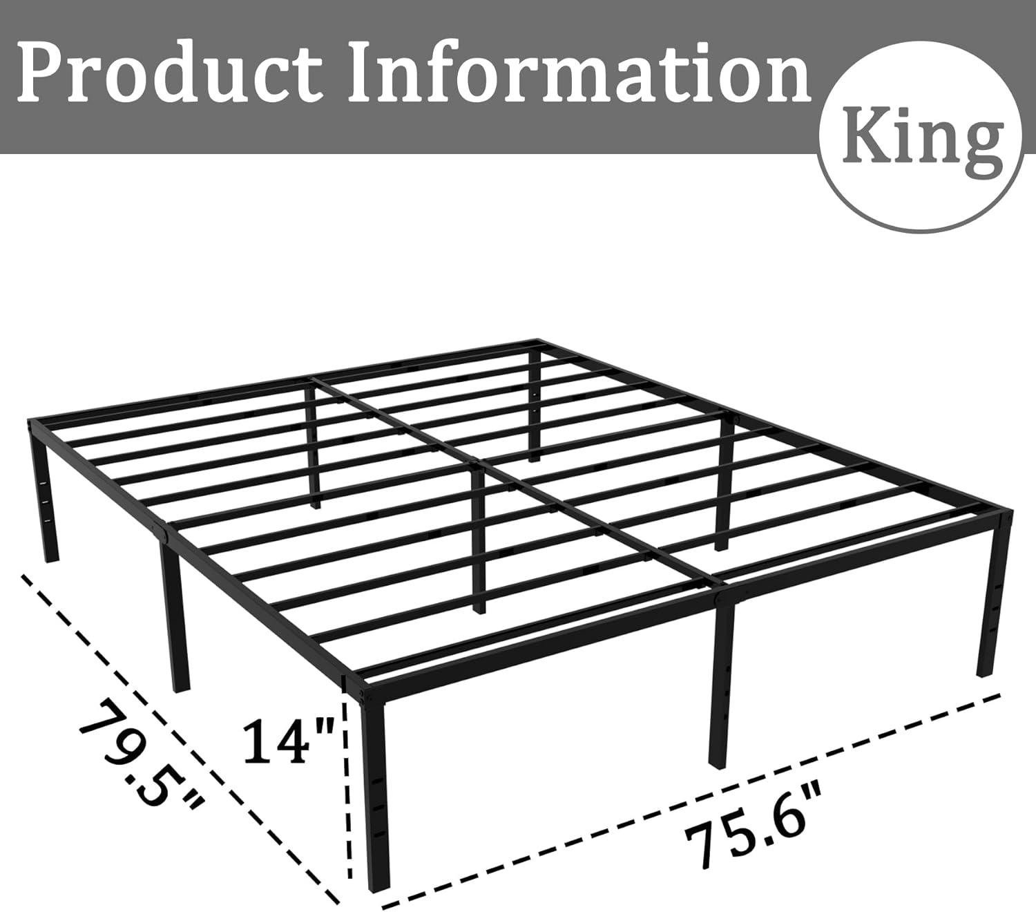 Bed Frame, 14 Inch Heavy Duty Metal Platform Bed Frame With Steel Slat Support