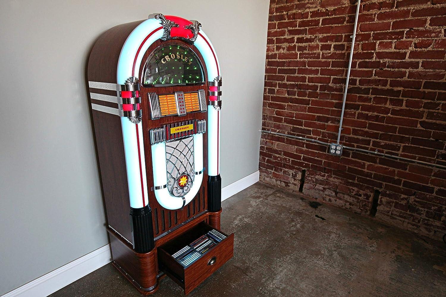 Walnut Bluetooth Jukebox with AM/FM Radio and CD Player