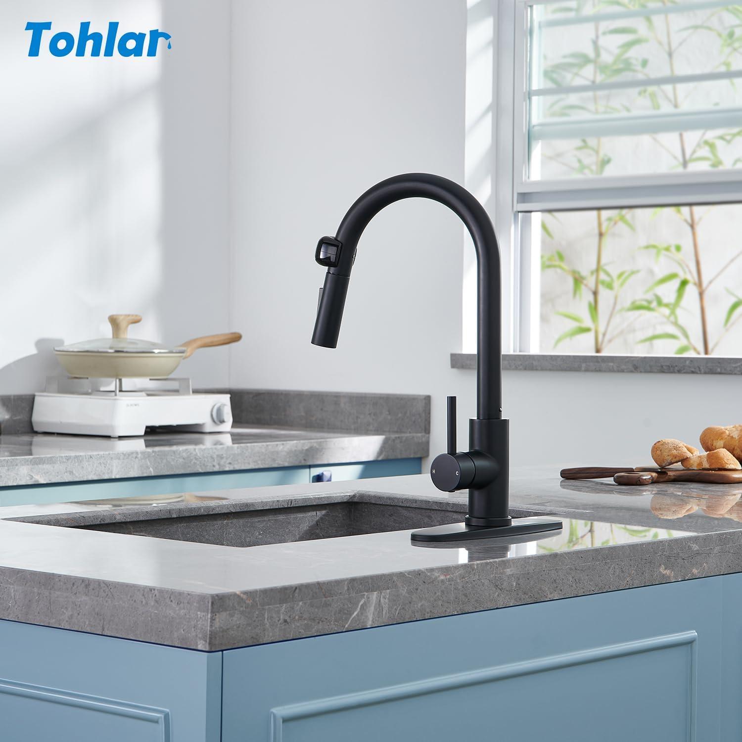 Matte Black Stainless Steel Touchless Pull-Down Kitchen Faucet