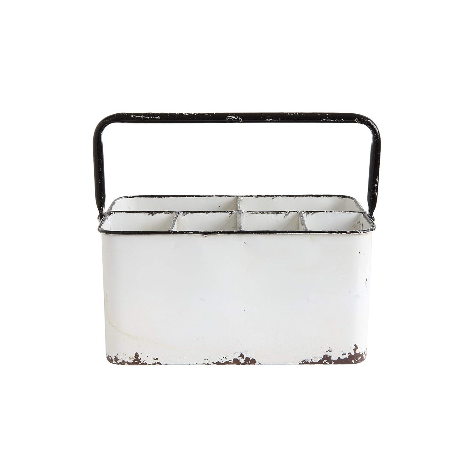 Hokku Designs Distressed White Metal Caddy With 6 Compartments