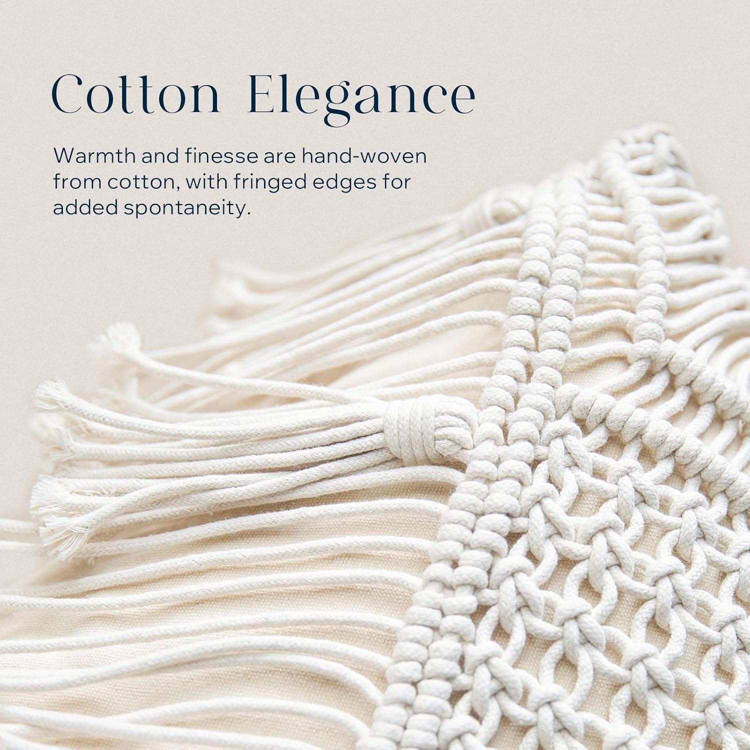 Phantoscope Macrame Cotton Handmade Crochet Woven Boho Throw Pillow with Tassel Cute Farmhouse Pillow Insert Included Lumbar Small Decorative Cushion for Couch Sofa, Ginger,16 inches Round