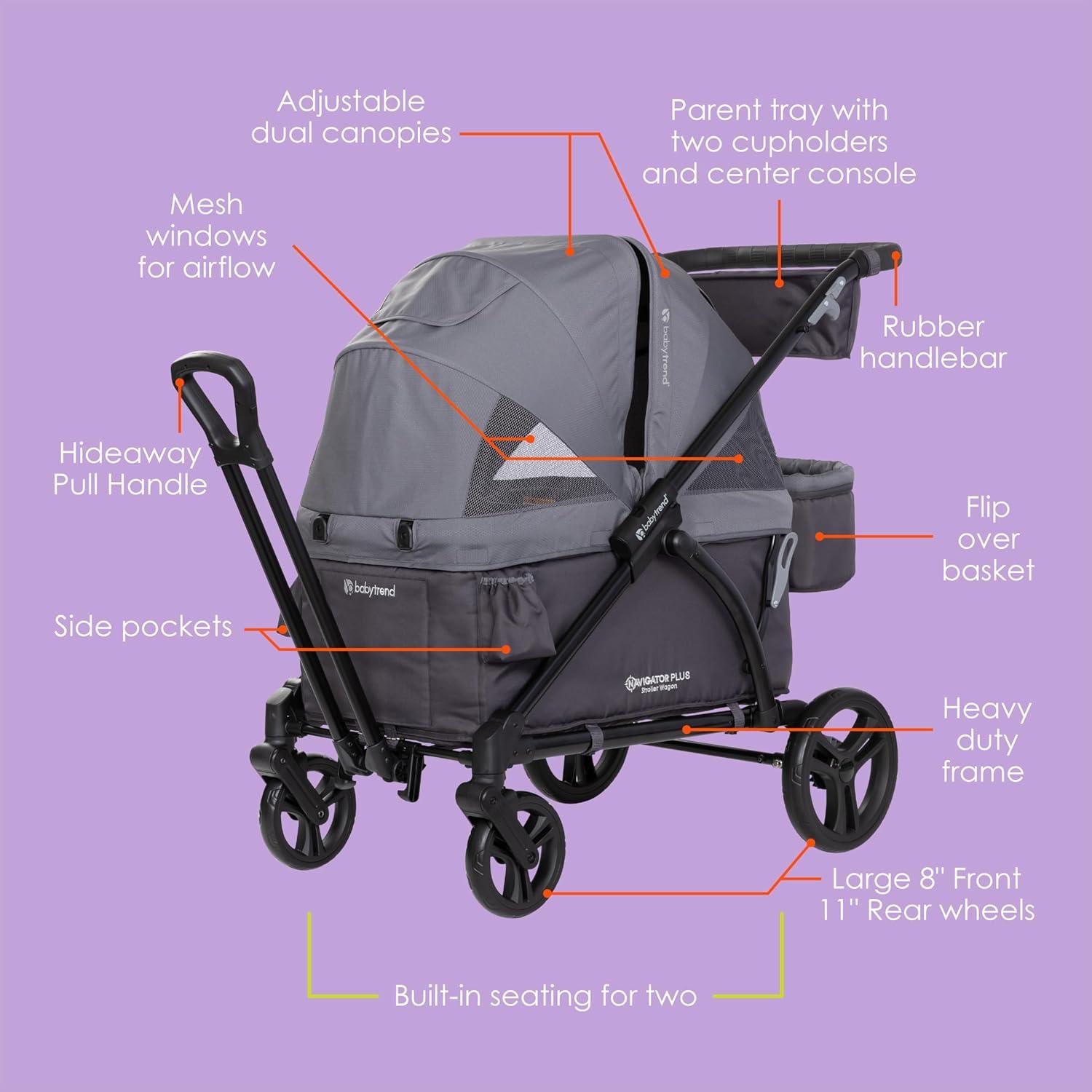 Navigator Plus Double Stroller Wagon in Midnight Gray