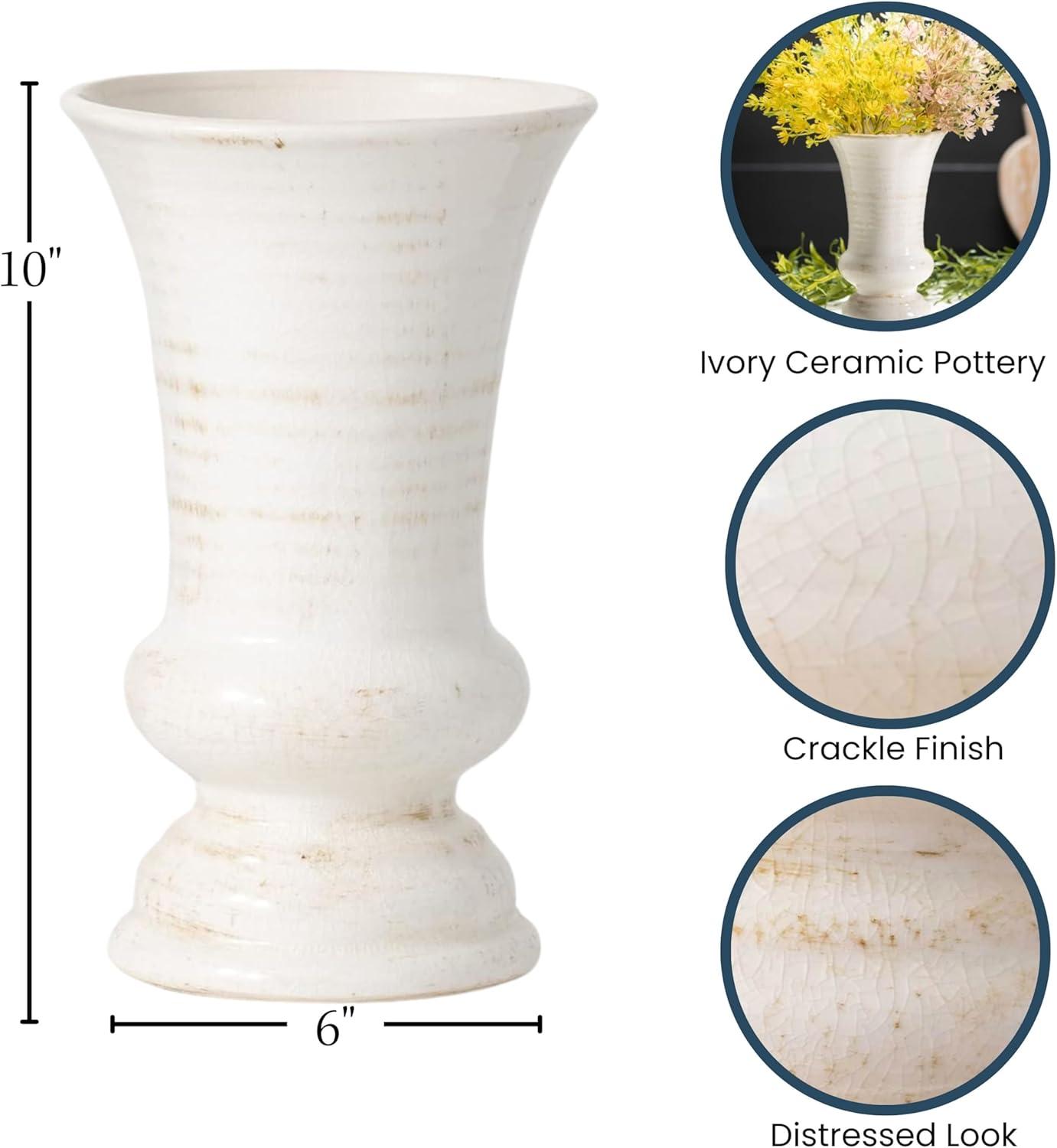 Sullivans Ceramic Urn Vase 10"H Off-White