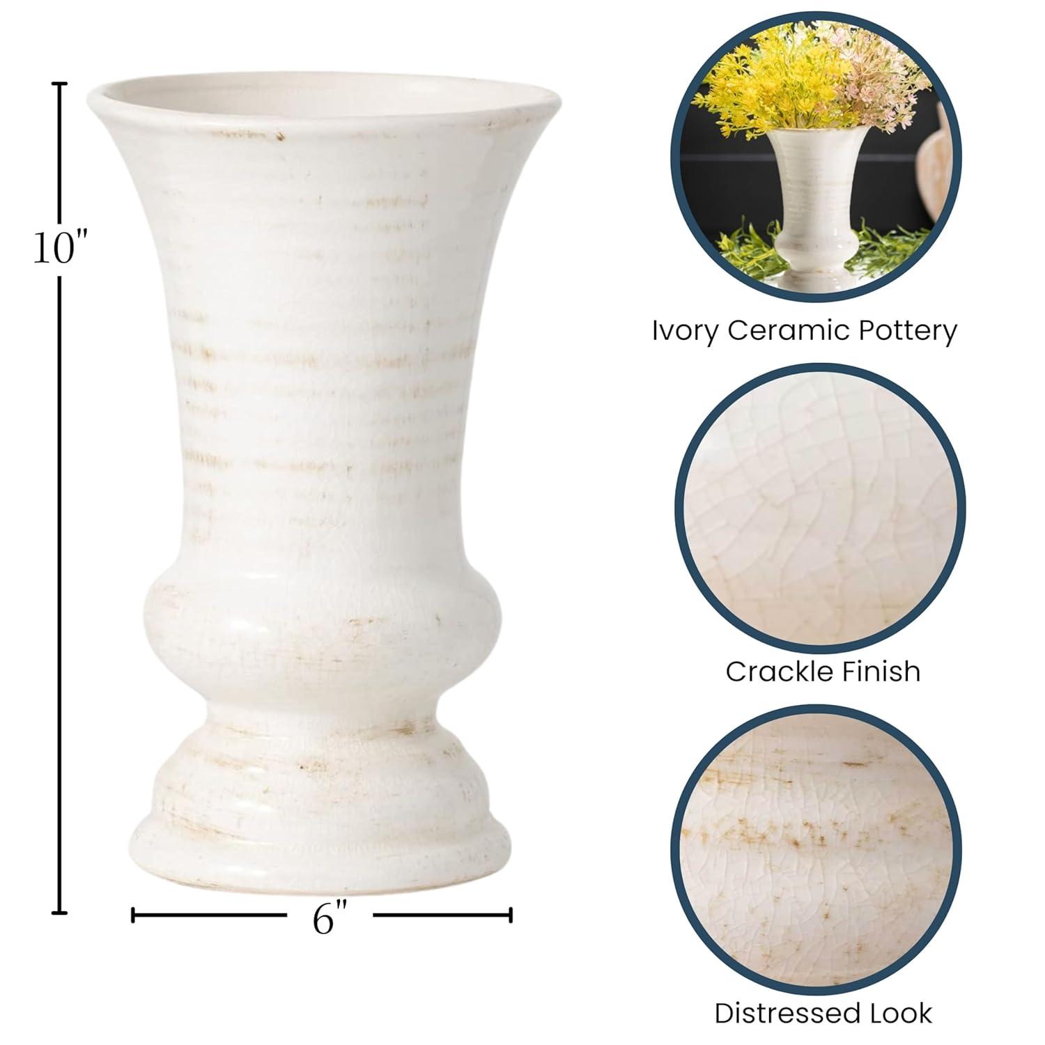 Sullivans Ceramic Urn Vase 10"H Off-White