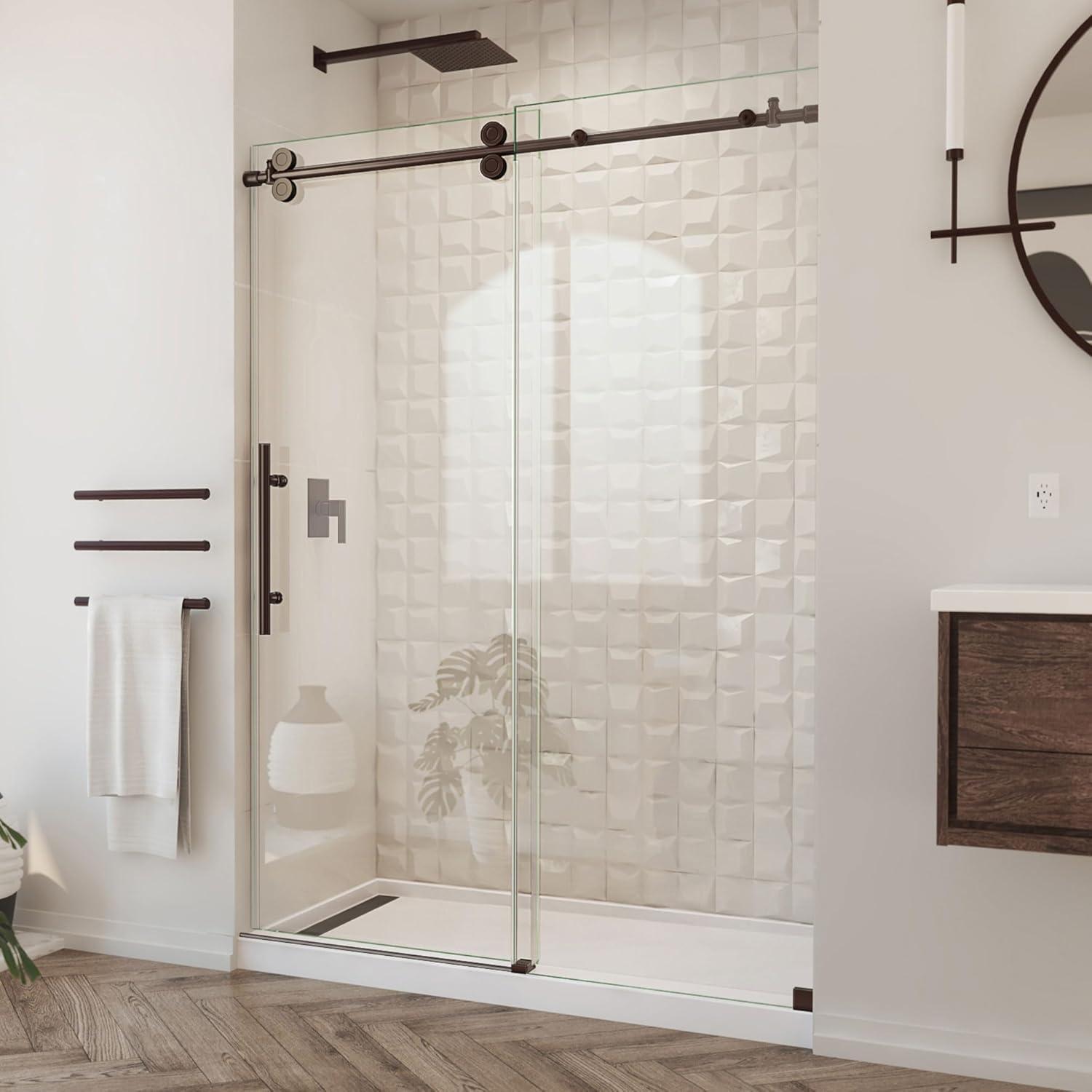 Enigma-XO 50" W x 76" H Sliding Frameless Shower Door with Clear Max™ Technology