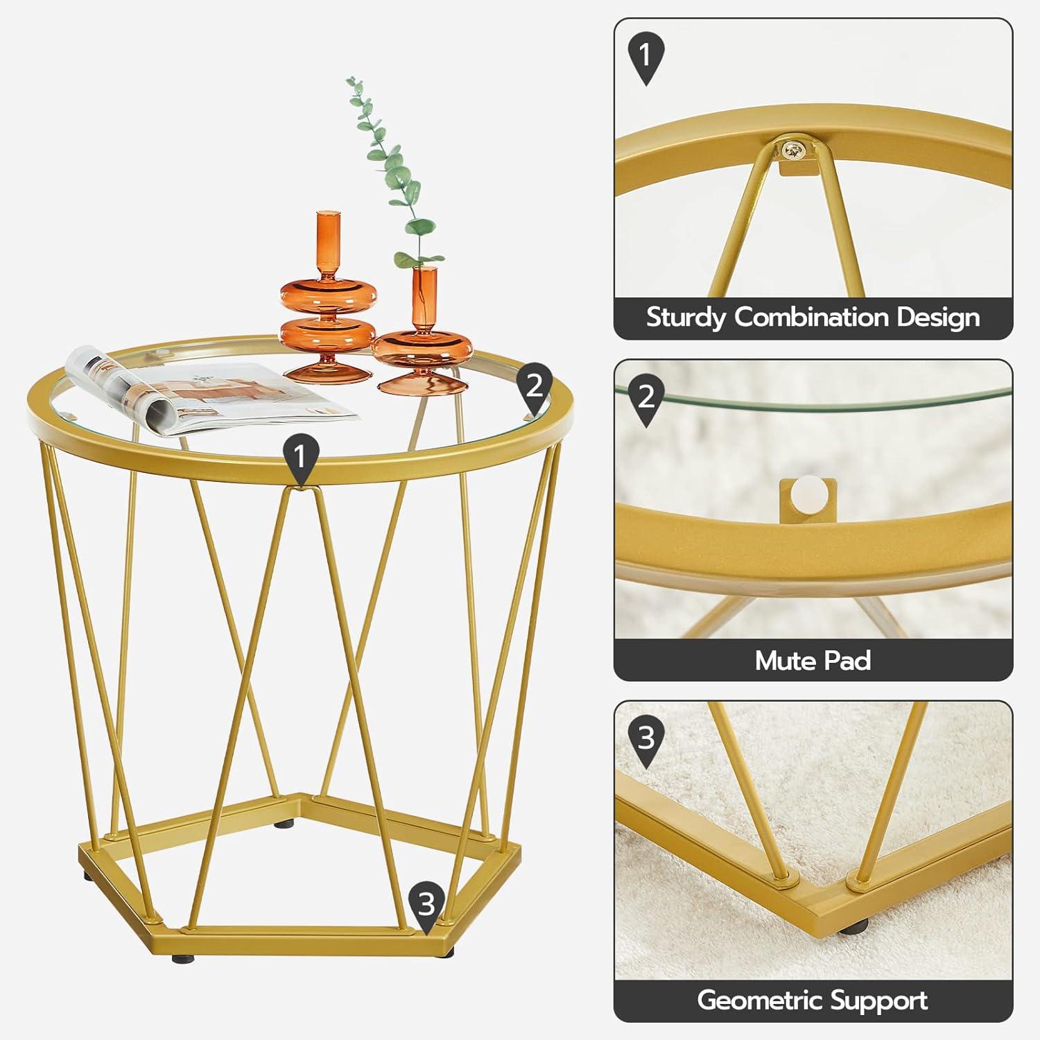 Small Coffee Table Set of 2, Round Coffee End Table with Metal Frame, Glass Top, Gold Side Table for Living Room, Bedroom and Balcony, Modern Style, Gold GD79BZ01