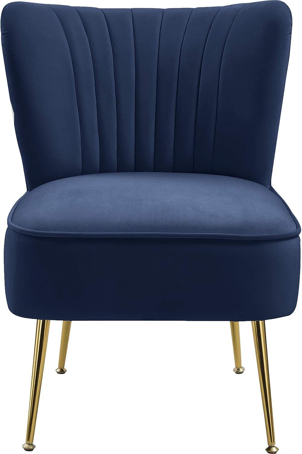 Meridian Furniture Tess Collection Modern | Contemporary Velvet Upholstered Accent Chair with Deep Channel Tufting and Custom Gold Steel Legs, 22.5" W x 26.5" D x 29.5" H, Navy
