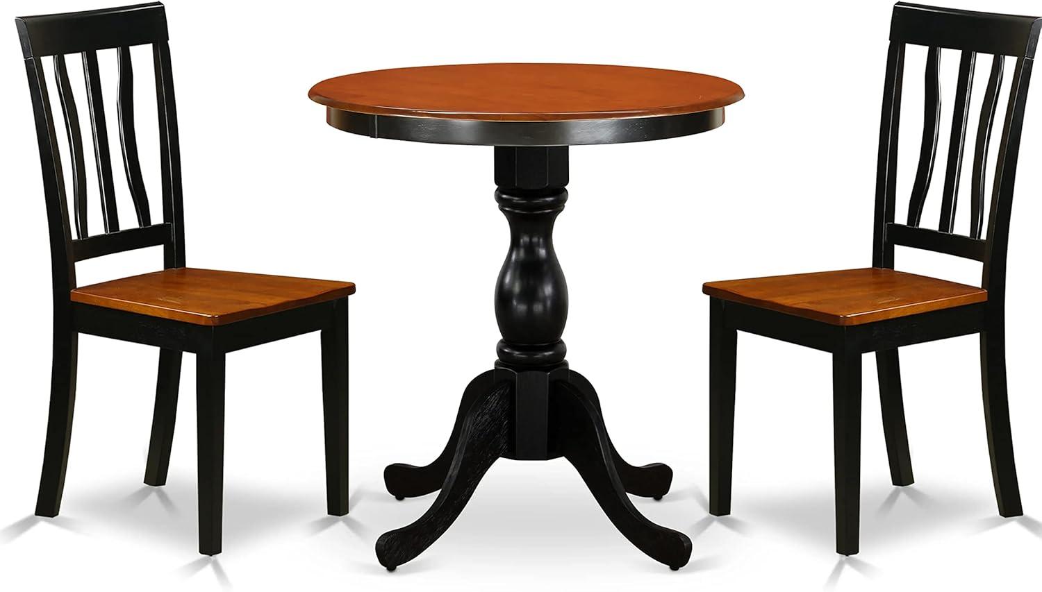 Black and Brown 30'' Round Wood Dining Set with 2 Chairs