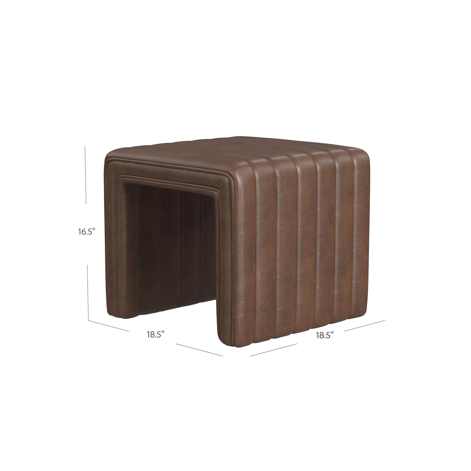 Modern Channel Ottoman Brown - HomePop: Faux Leather, Tufted, No Assembly Required