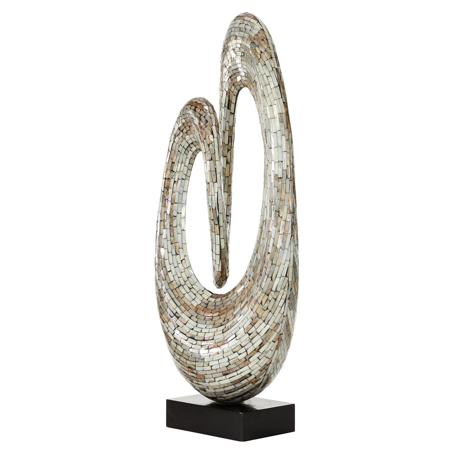 12" x 29" Gray Mother of Pearl Swirl Abstract Sculpture with Black Base, by DecMode