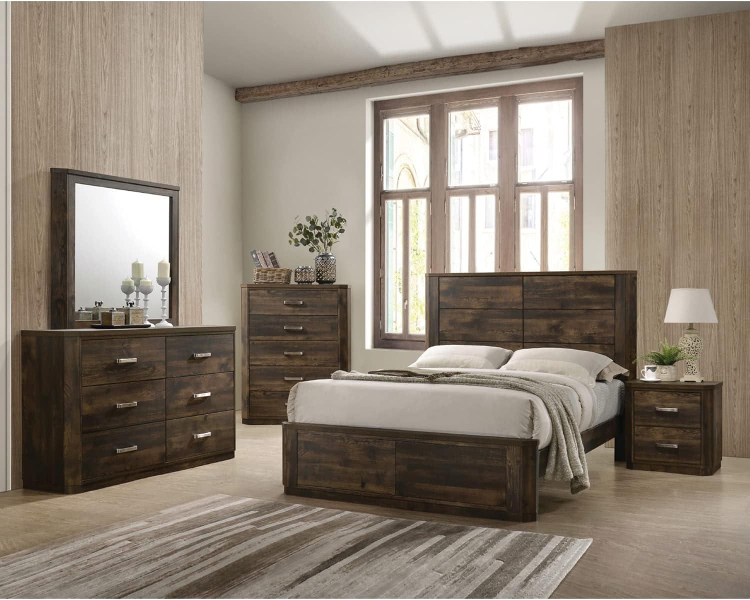 Elettra 5-Drawer Chest in Rustic Walnut with Sleek Rectangular Pulls