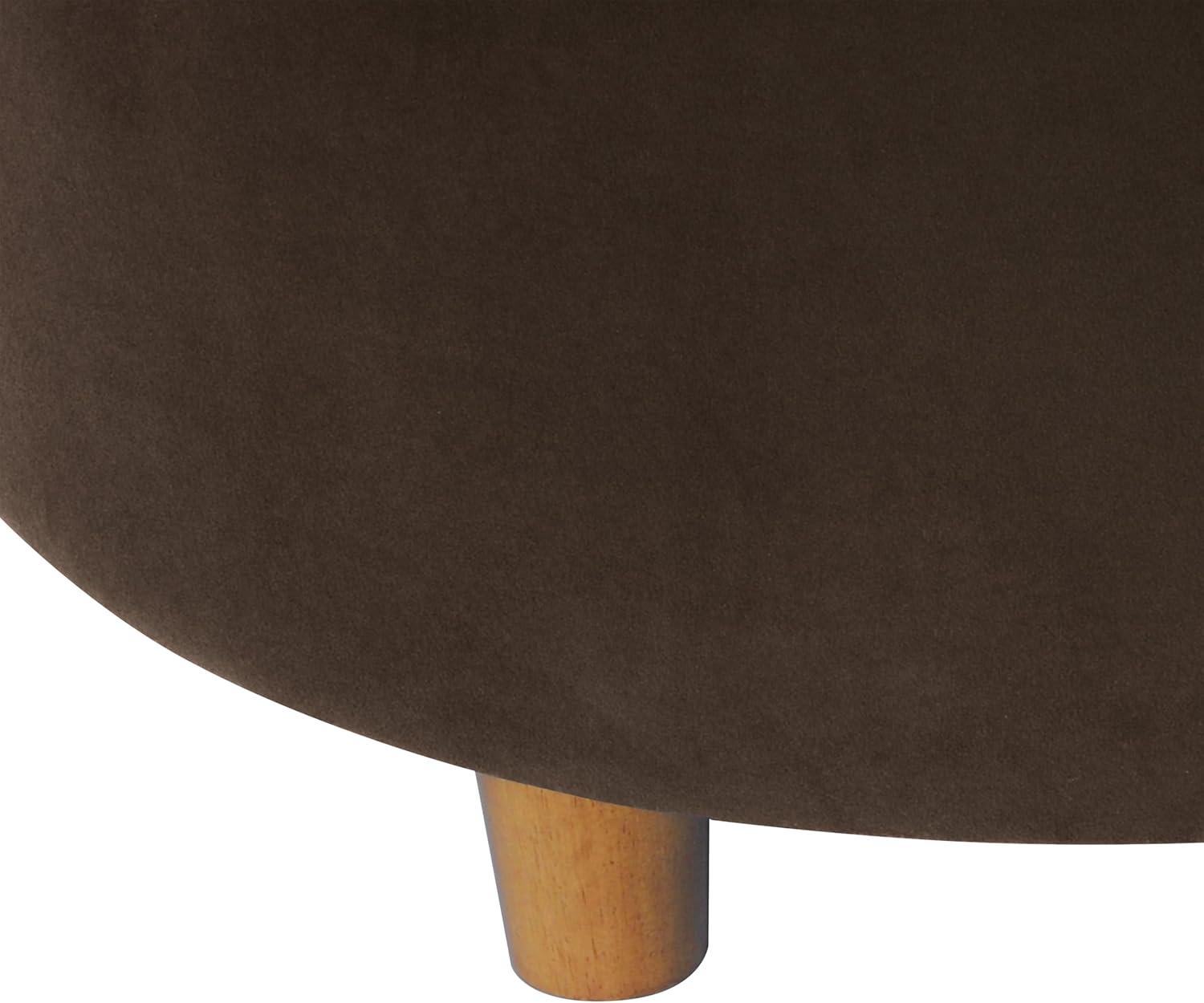 Tufted Round Storage Ottoman Velvet Brown - HomePop: Elegant Honey Oak Legs, Upholstered, Easy to Assemble