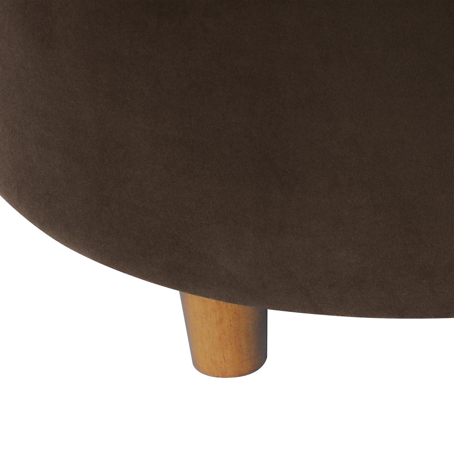 Tufted Round Storage Ottoman Velvet Brown - HomePop: Elegant Honey Oak Legs, Upholstered, Easy to Assemble