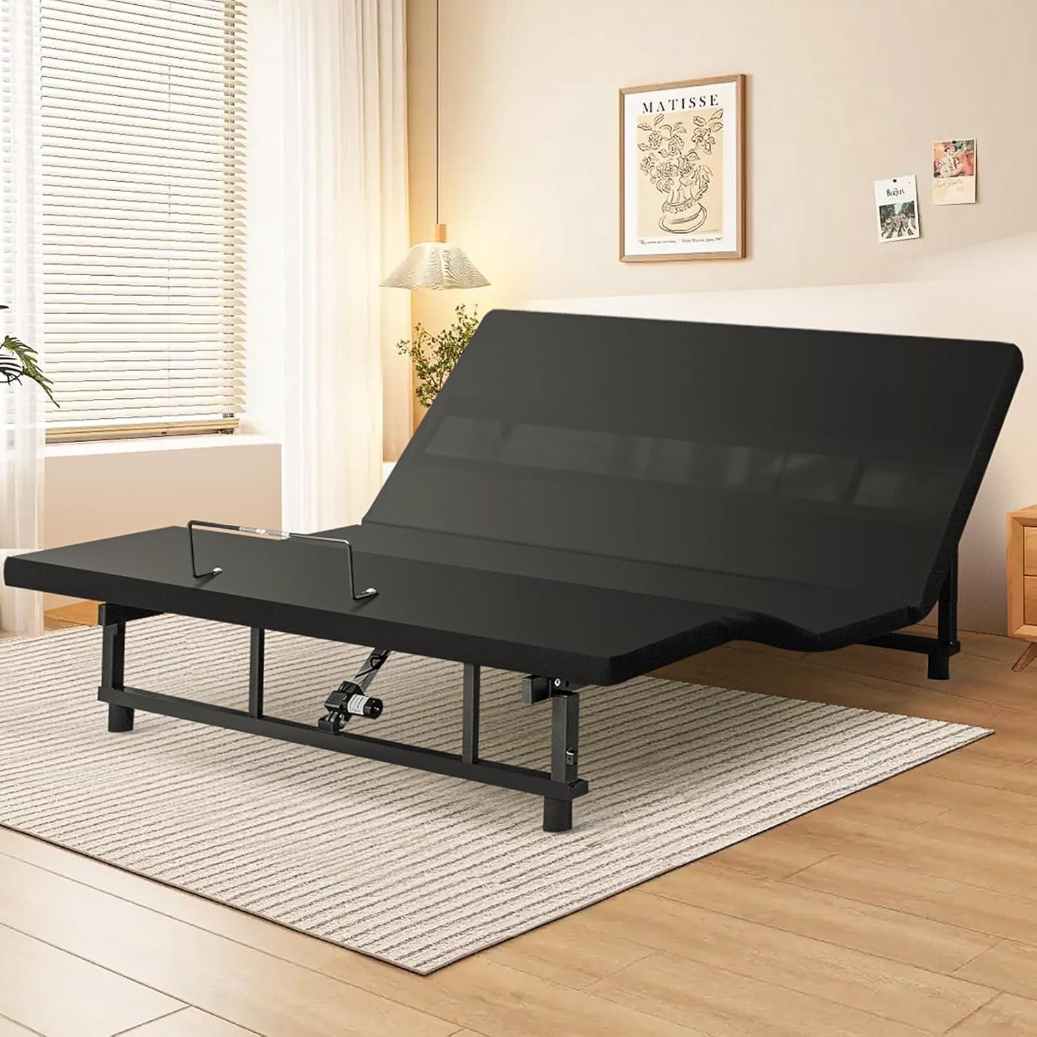 Full Size Black Metal Adjustable Bed Frame with Wireless Remote