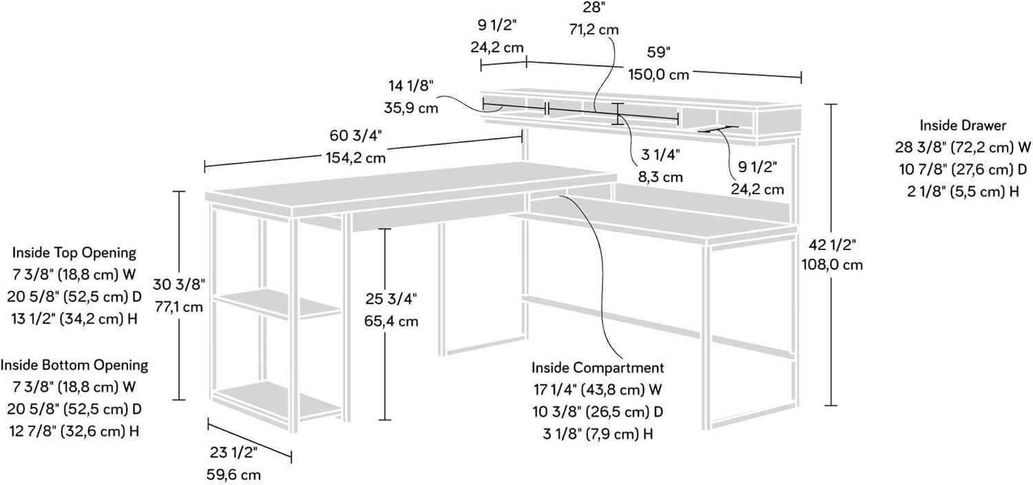 Salt Oak L-Shaped Corner Desk with Drawer and Shelves