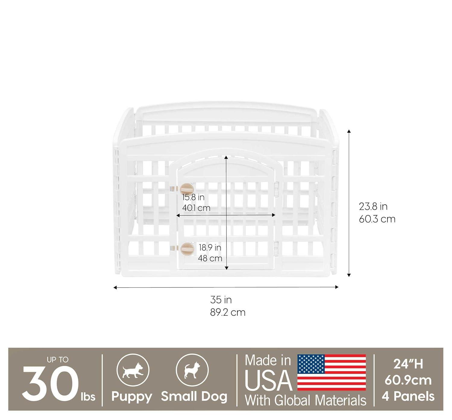 IRIS USA 4 Panel 24H inch Foldable Exercise Enclosure Plastic Pet Playpen with Door, White