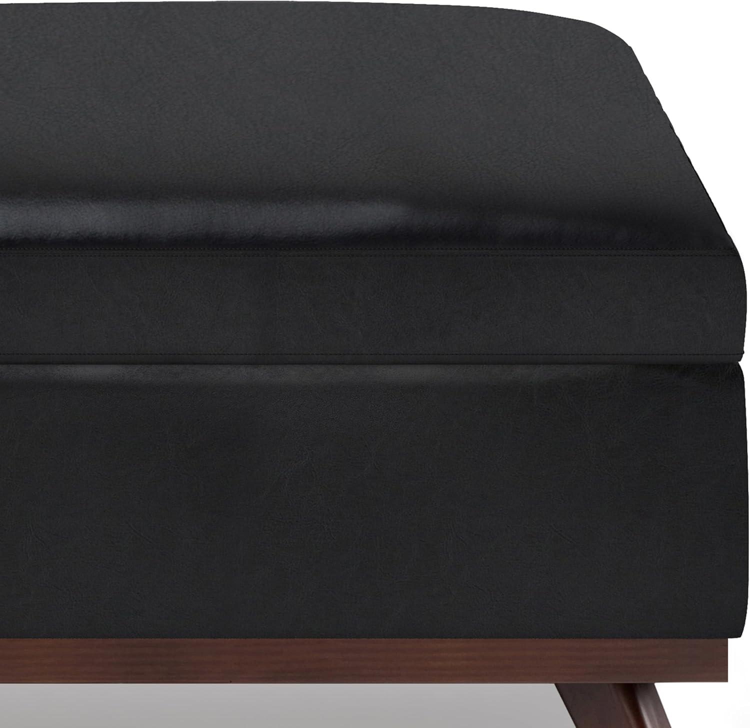 Simpli Home Owen Faux Air Leather Coffee Table Storage Ottoman in Midnight Black